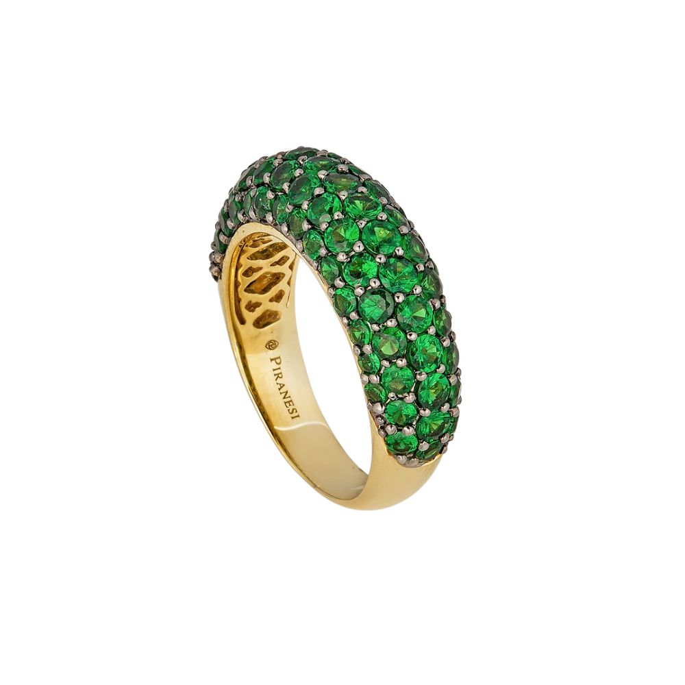 Piranesi 18k Yellow Gold Small Green Tsavorite Pave Dome Ring